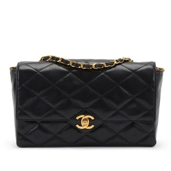 Authentic CHANEL 24K Vintage Classic Single Flap Bag Quilted Lambskin Chain Tote - Picture 2 of 11